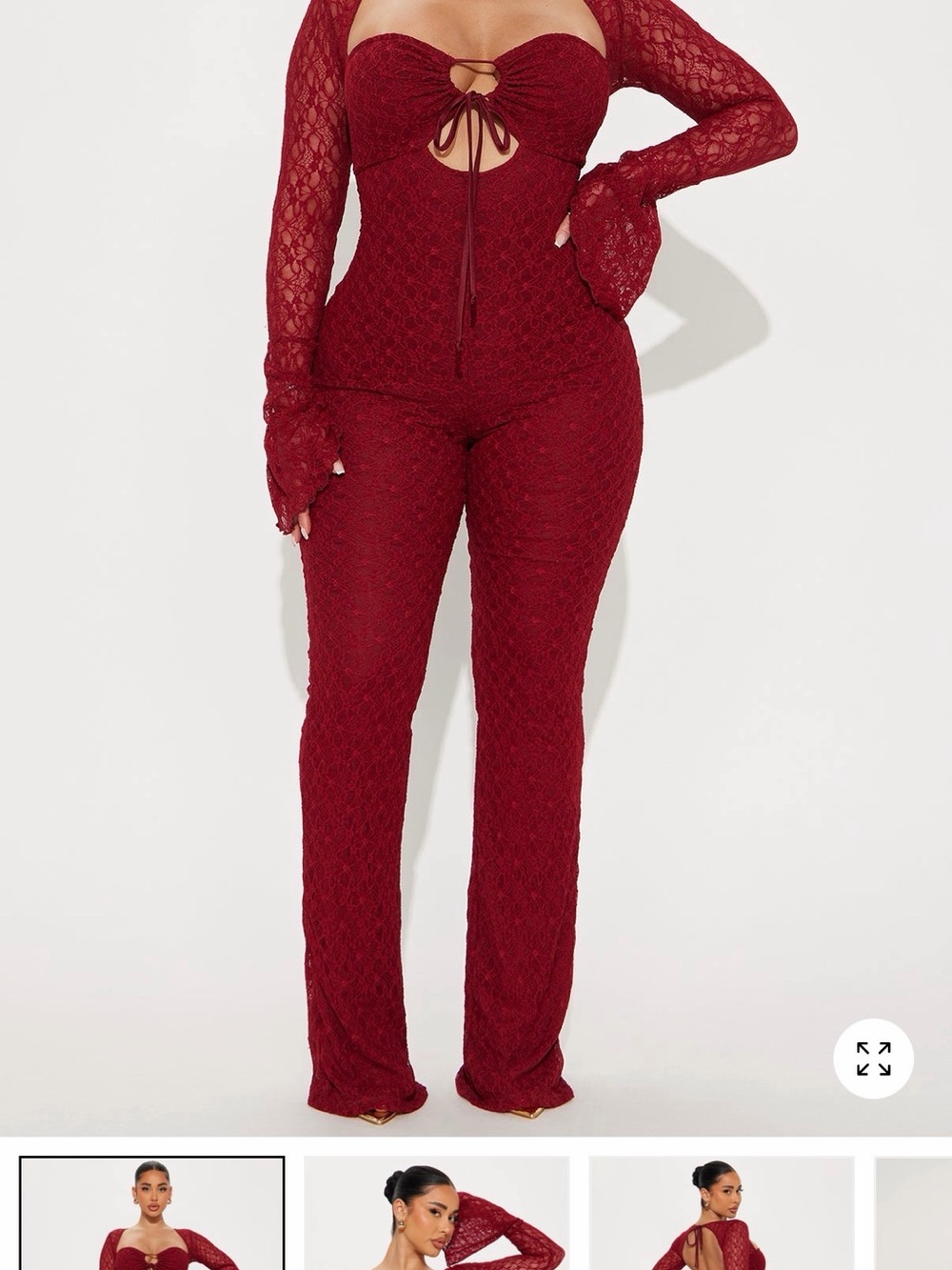 Fashion Nova Burgundy Lace Cutout Jumpsuit